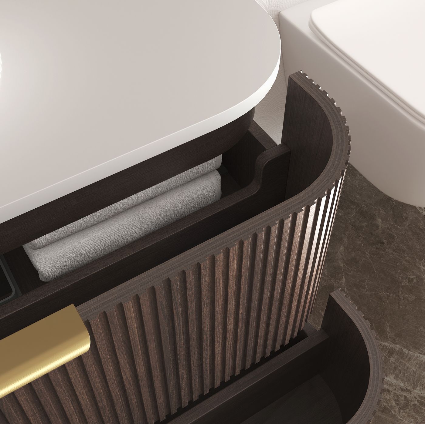 Otti Havana Fluted Wall Hung Curve Vanity | Sable Walnut