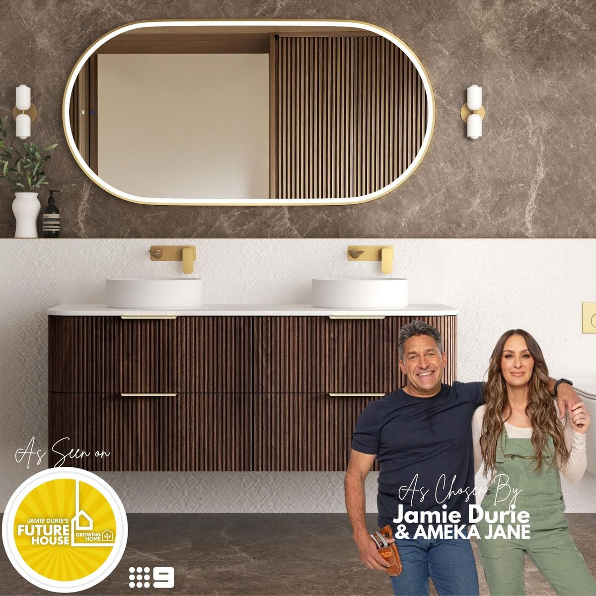 Otti Havana Fluted Wall Hung Curve Vanity | Sable Walnut