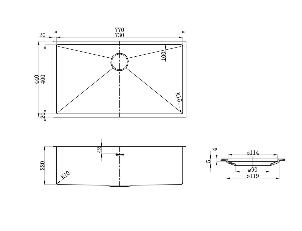 Otti Axon Sink 77S 770x440x220 — Gun Metal