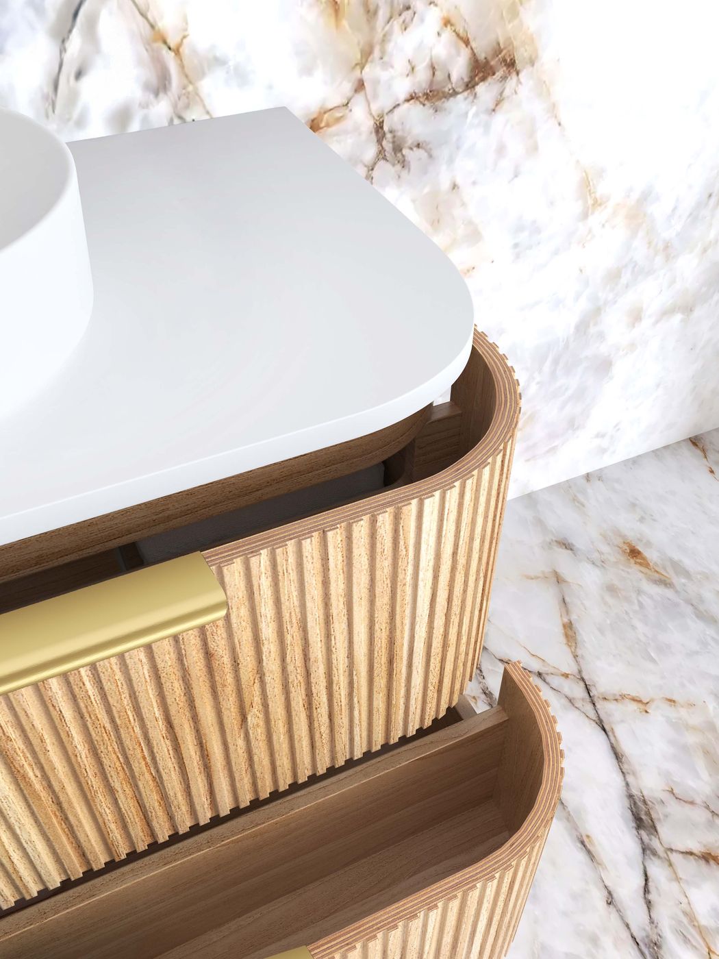 Otti Havana Fluted Wall Hung Curve Vanity | Woodland Oak