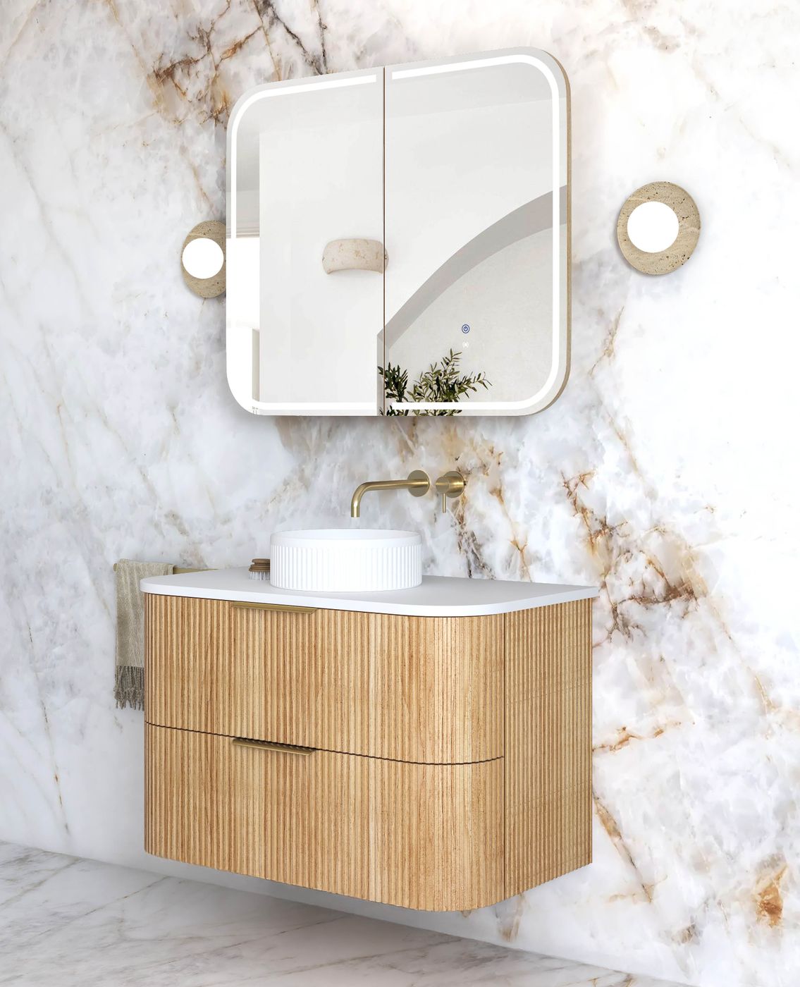 Otti Havana Fluted Wall Hung Curve Vanity | Woodland Oak