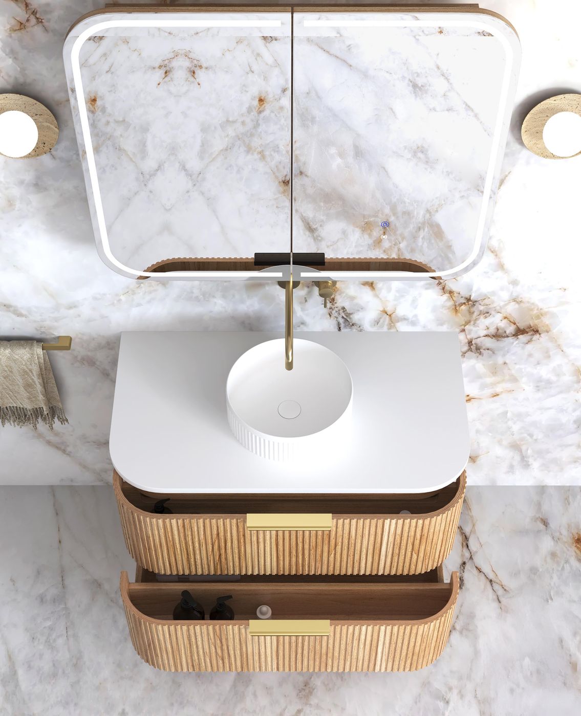 Otti Havana Fluted Wall Hung Curve Vanity | Woodland Oak