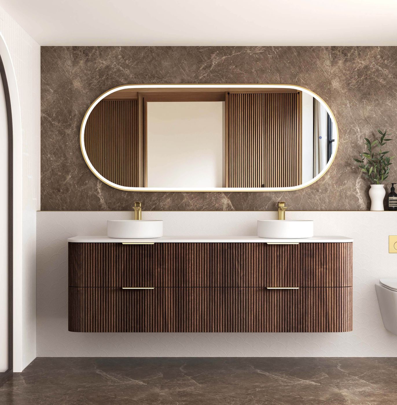 Otti Havana Fluted Wall Hung Curve Vanity | Sable Walnut