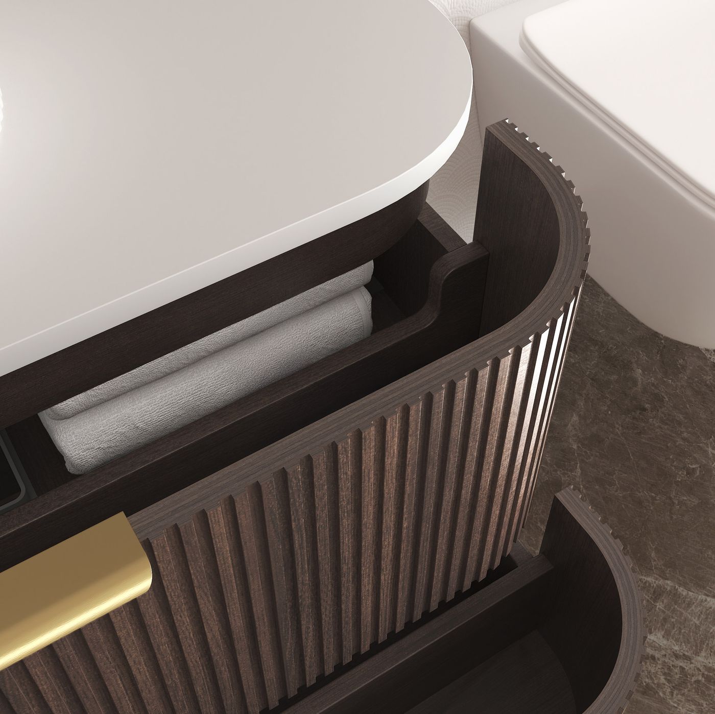 Otti Havana Fluted Wall Hung Curve Vanity | Sable Walnut
