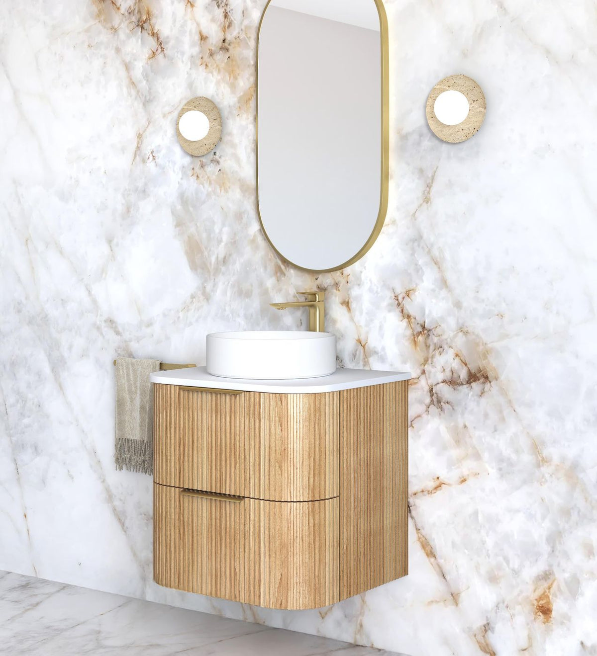 Otti Havana Fluted Wall Hung Curve Vanity | Woodland Oak