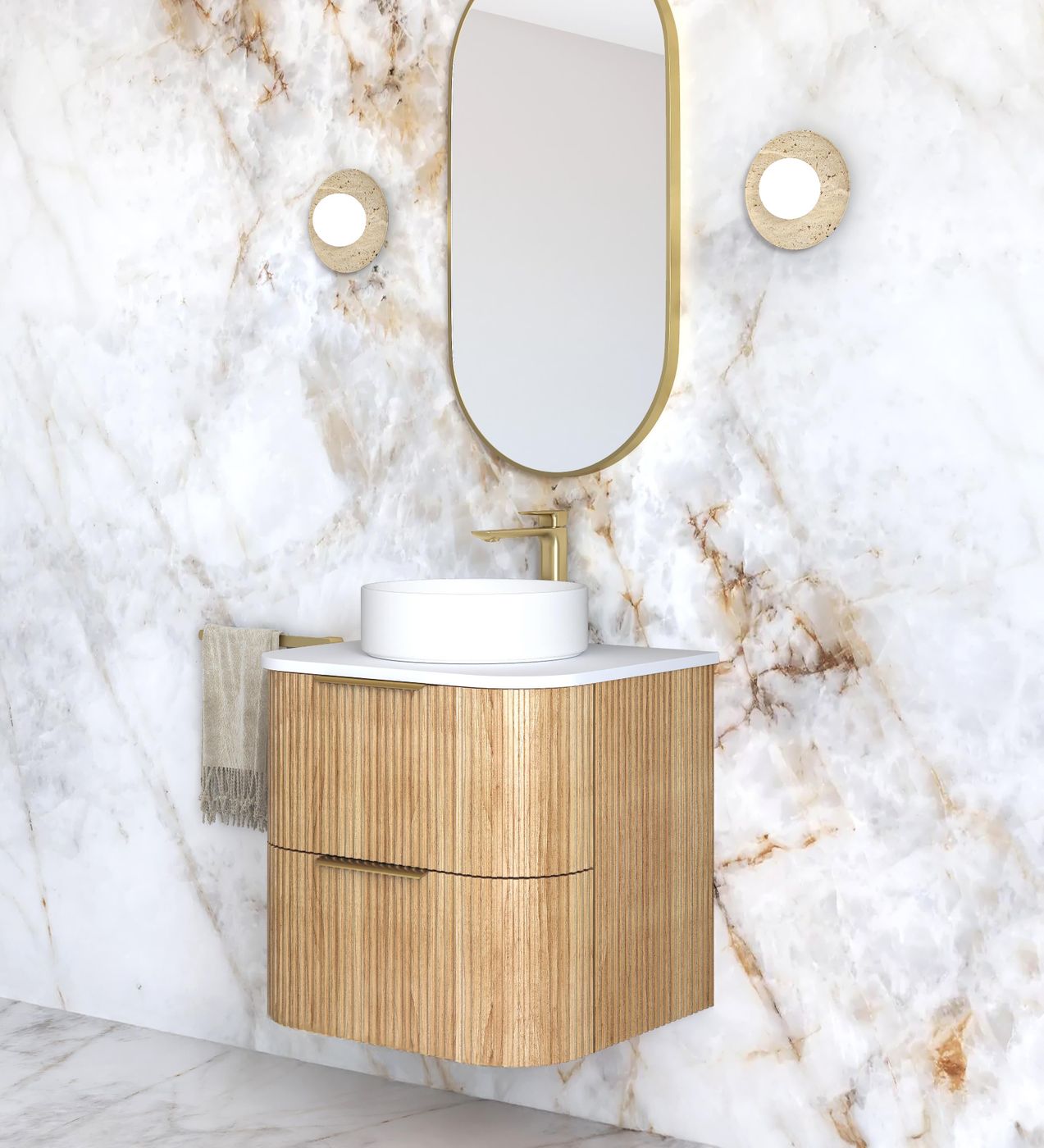 Otti Havana Fluted Wall Hung Curve Vanity | Woodland Oak