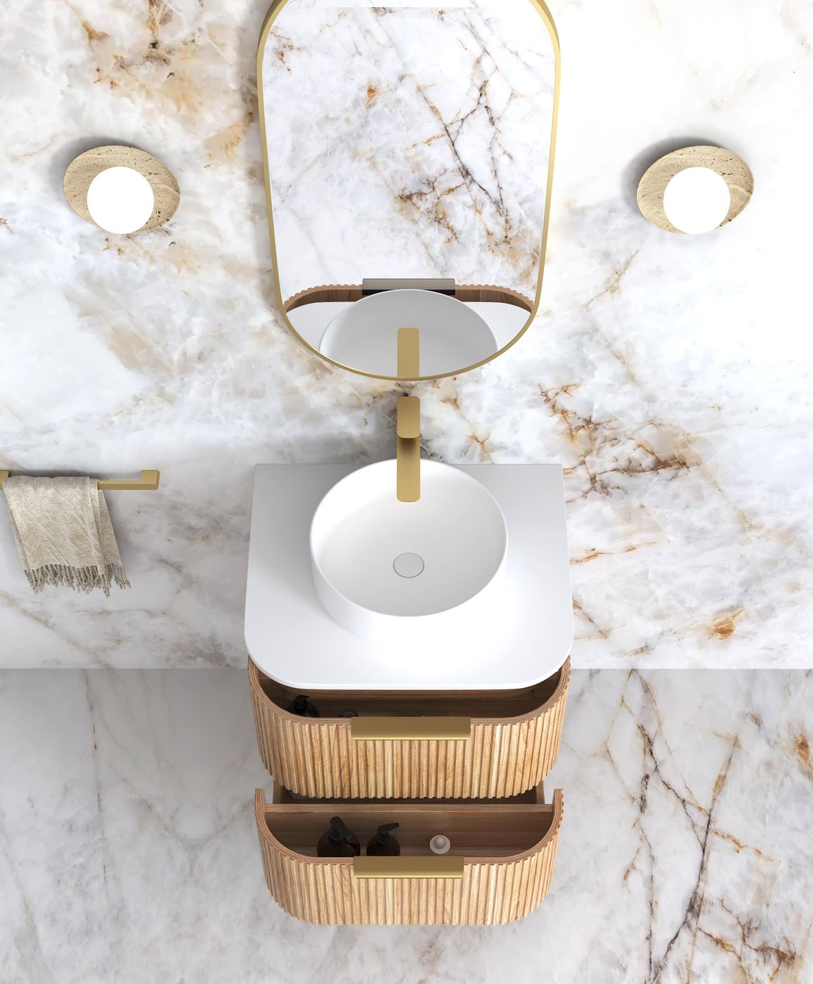 Otti Havana Fluted Wall Hung Curve Vanity | Woodland Oak