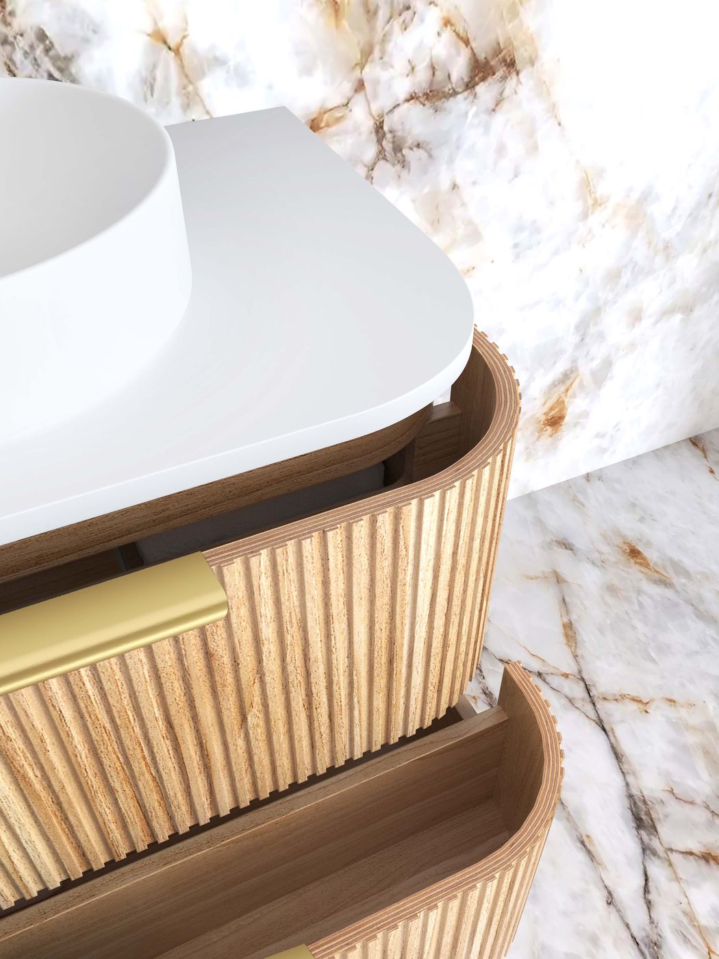 Otti Havana Fluted Wall Hung Curve Vanity | Woodland Oak