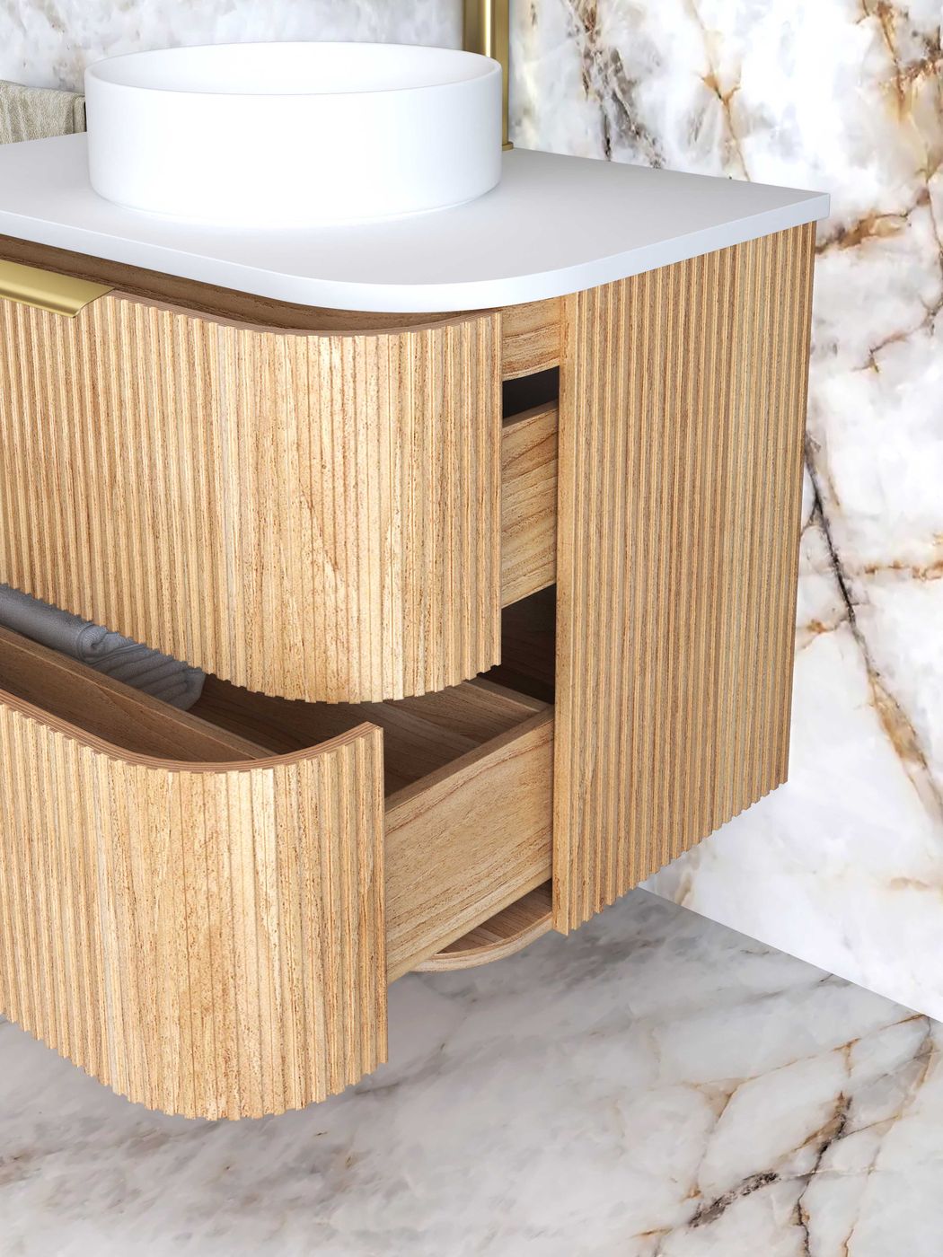 Otti Havana Fluted Wall Hung Curve Vanity | Woodland Oak
