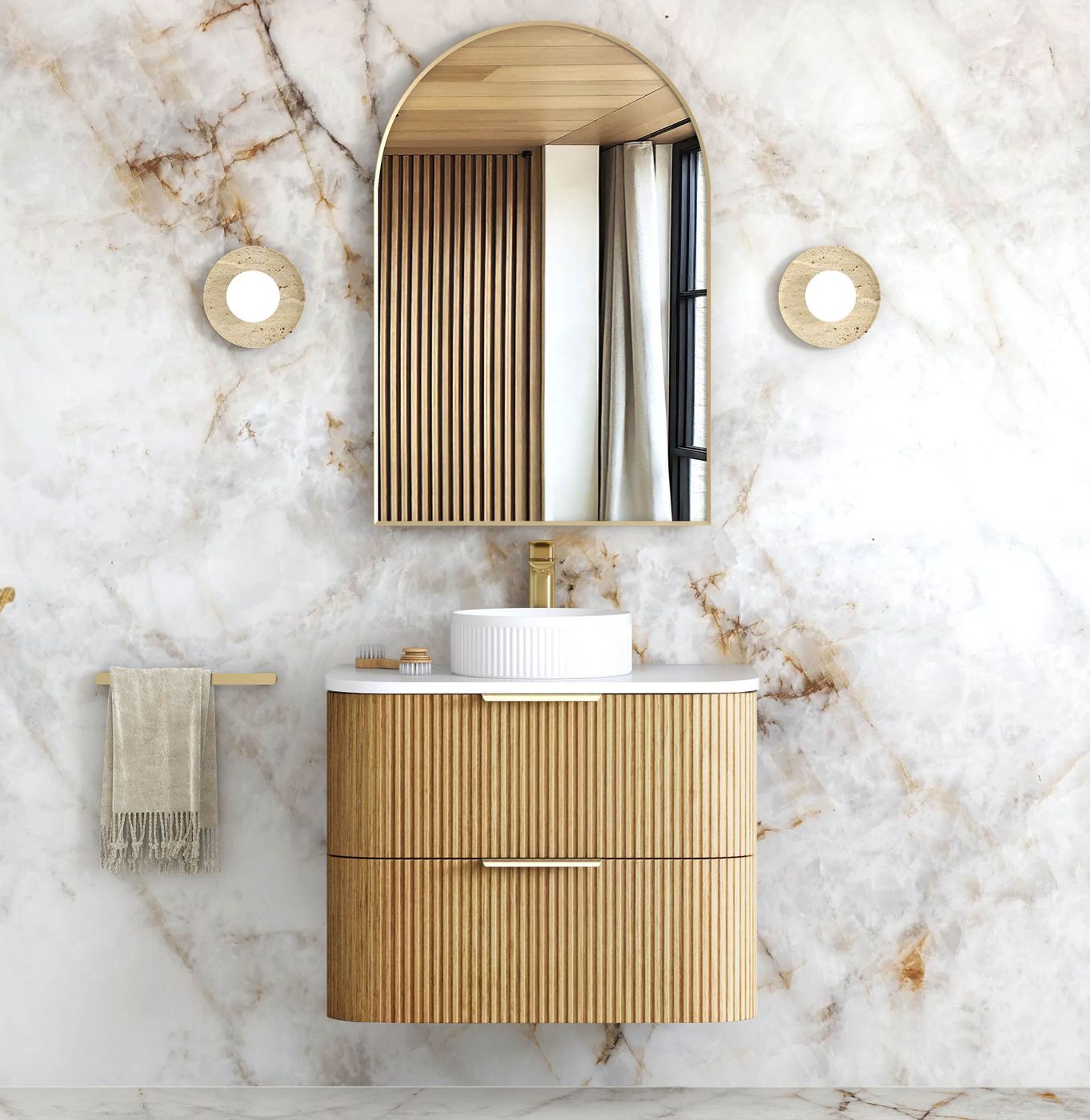 Otti Havana Fluted Wall Hung Curve Vanity | Woodland Oak