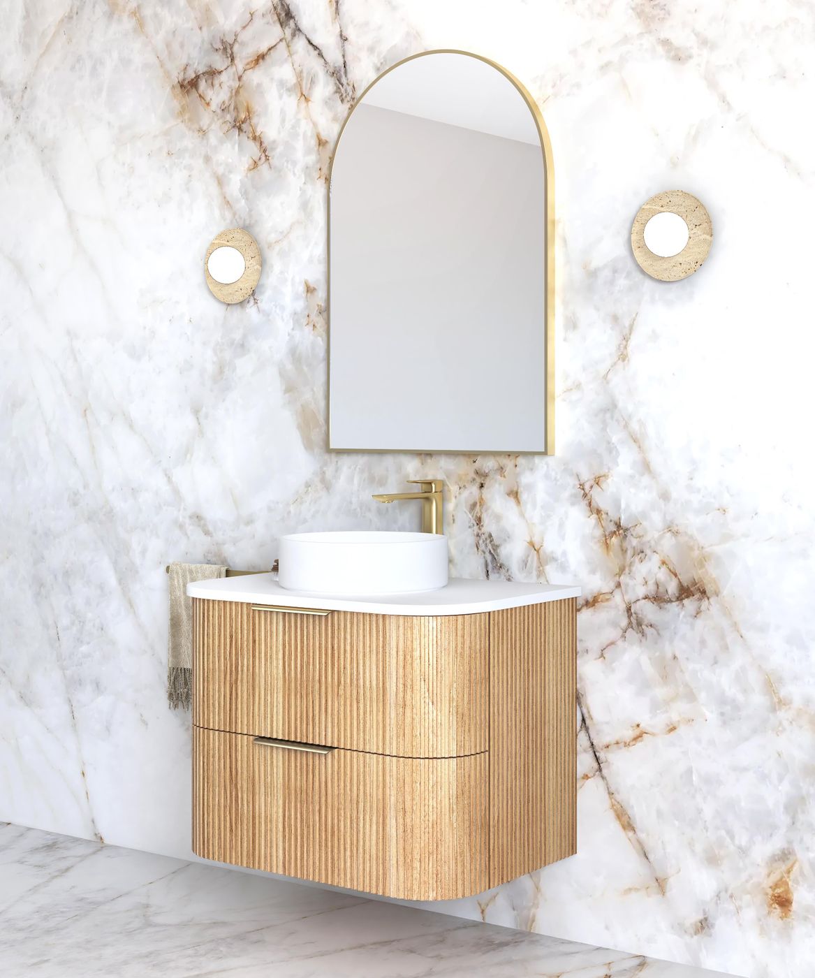 Otti Havana Fluted Wall Hung Curve Vanity | Woodland Oak