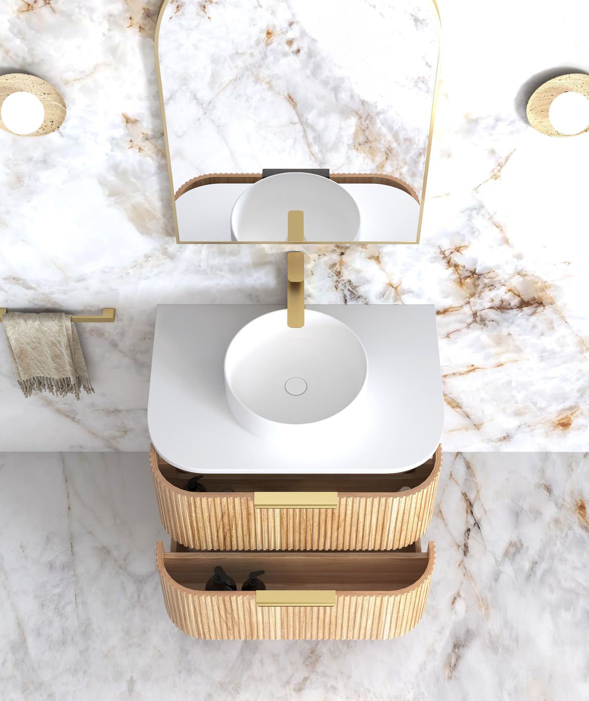 Otti Havana Fluted Wall Hung Curve Vanity | Woodland Oak