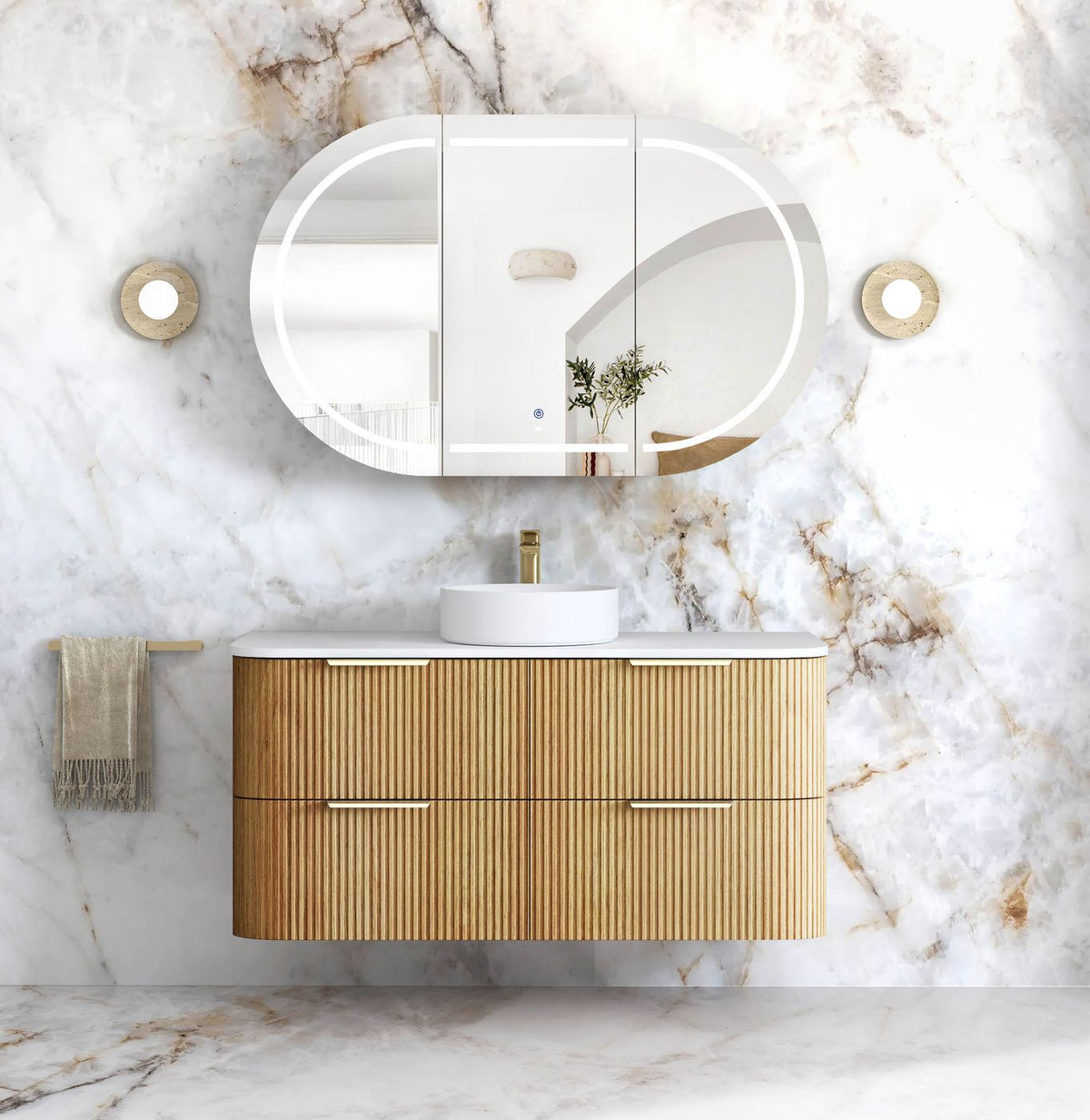 Otti Havana Fluted Wall Hung Curve Vanity | Woodland Oak