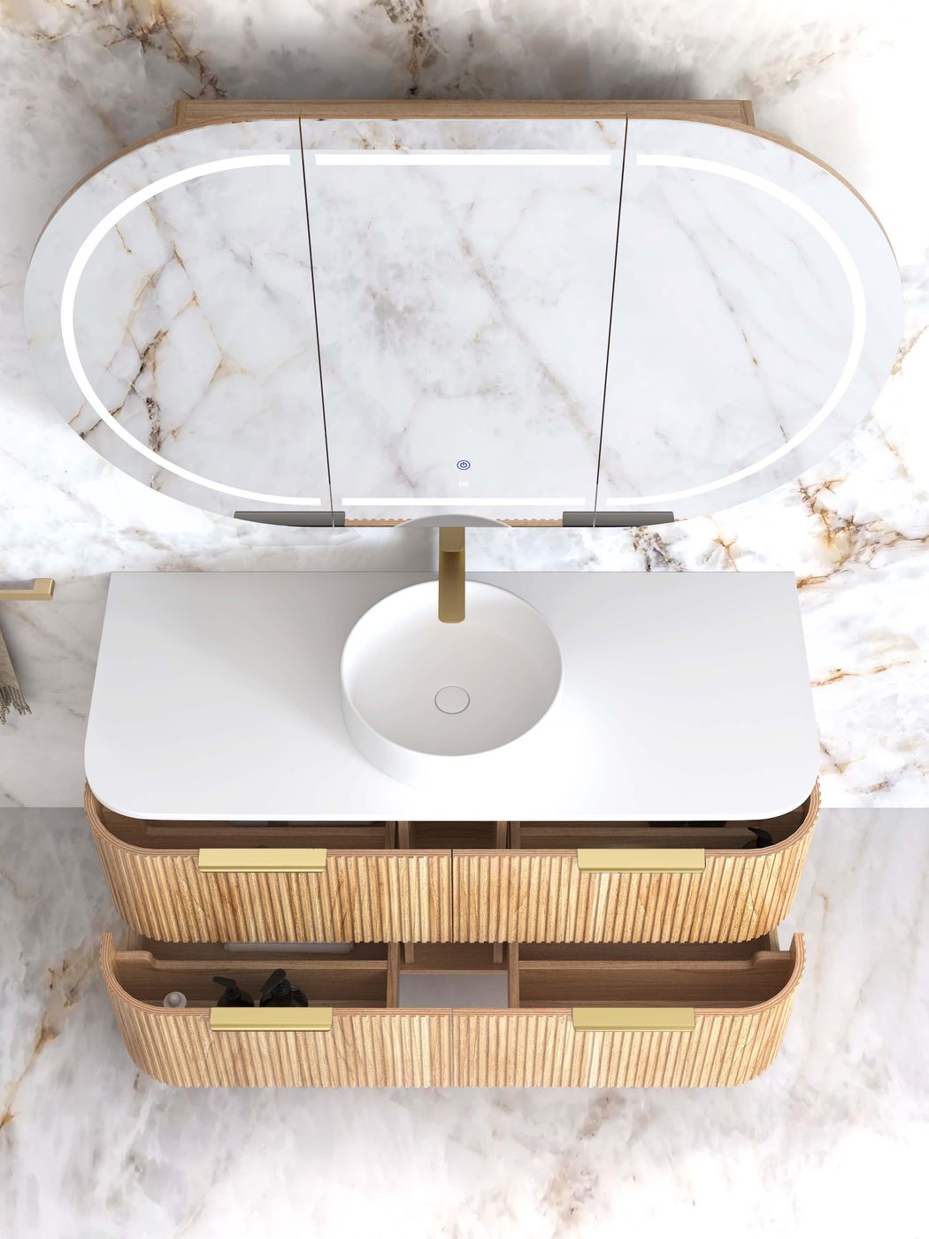 Otti Havana Fluted Wall Hung Curve Vanity | Woodland Oak