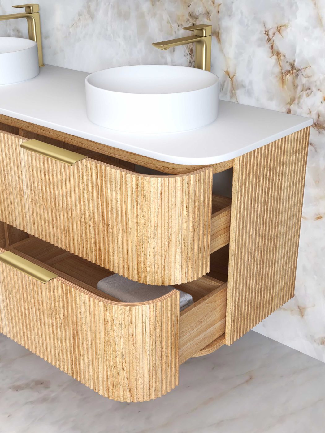 Otti Havana Fluted Wall Hung Curve Vanity | Woodland Oak