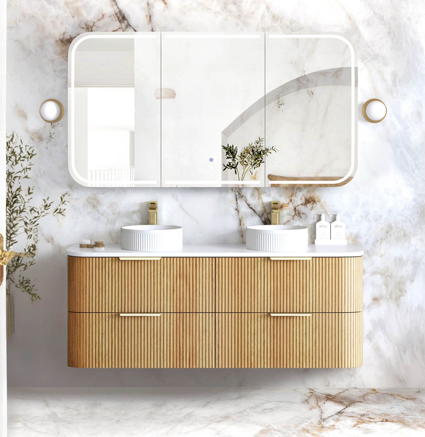 Otti Havana Fluted Wall Hung Curve Vanity | Woodland Oak