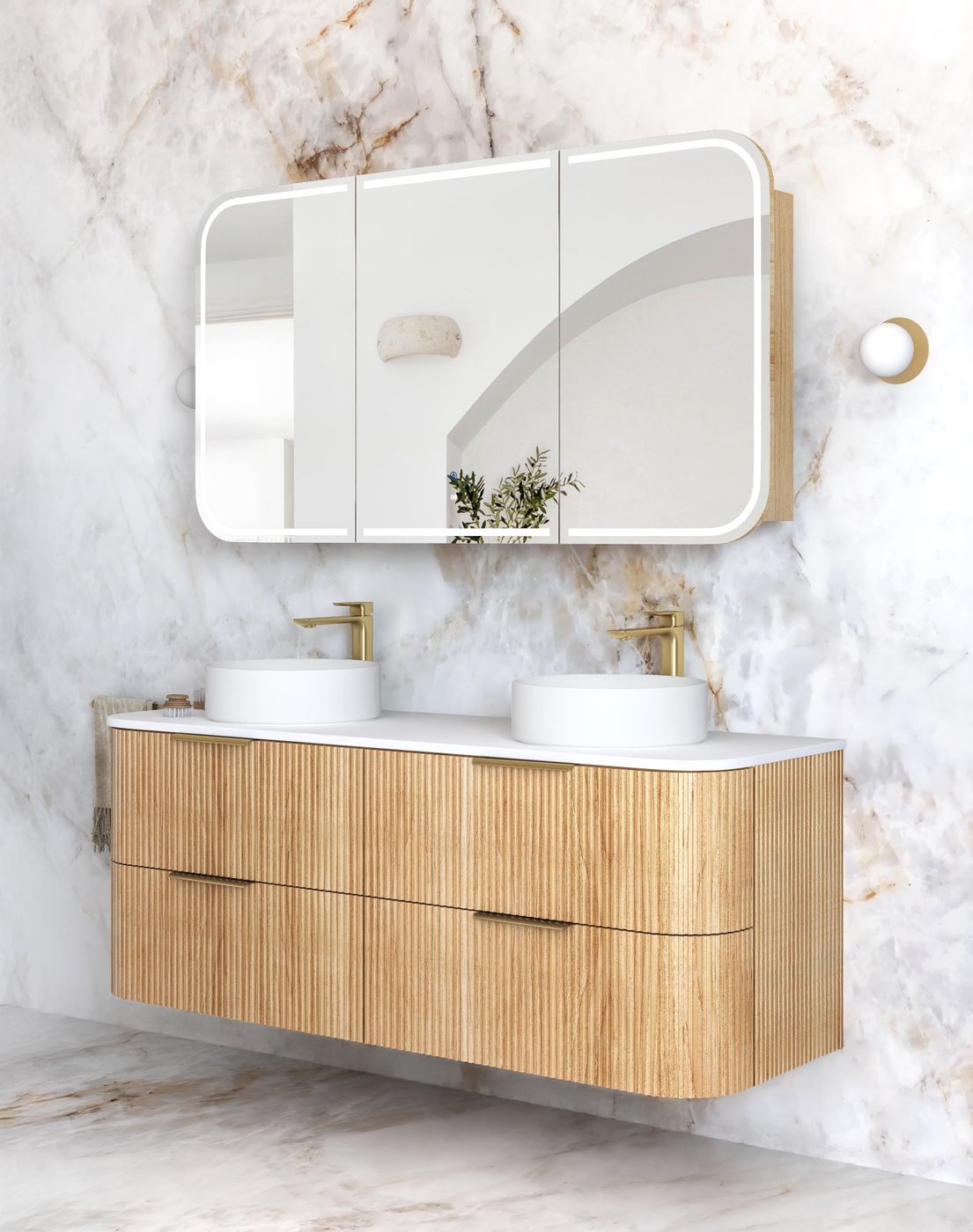 Otti Havana Fluted Wall Hung Curve Vanity | Woodland Oak