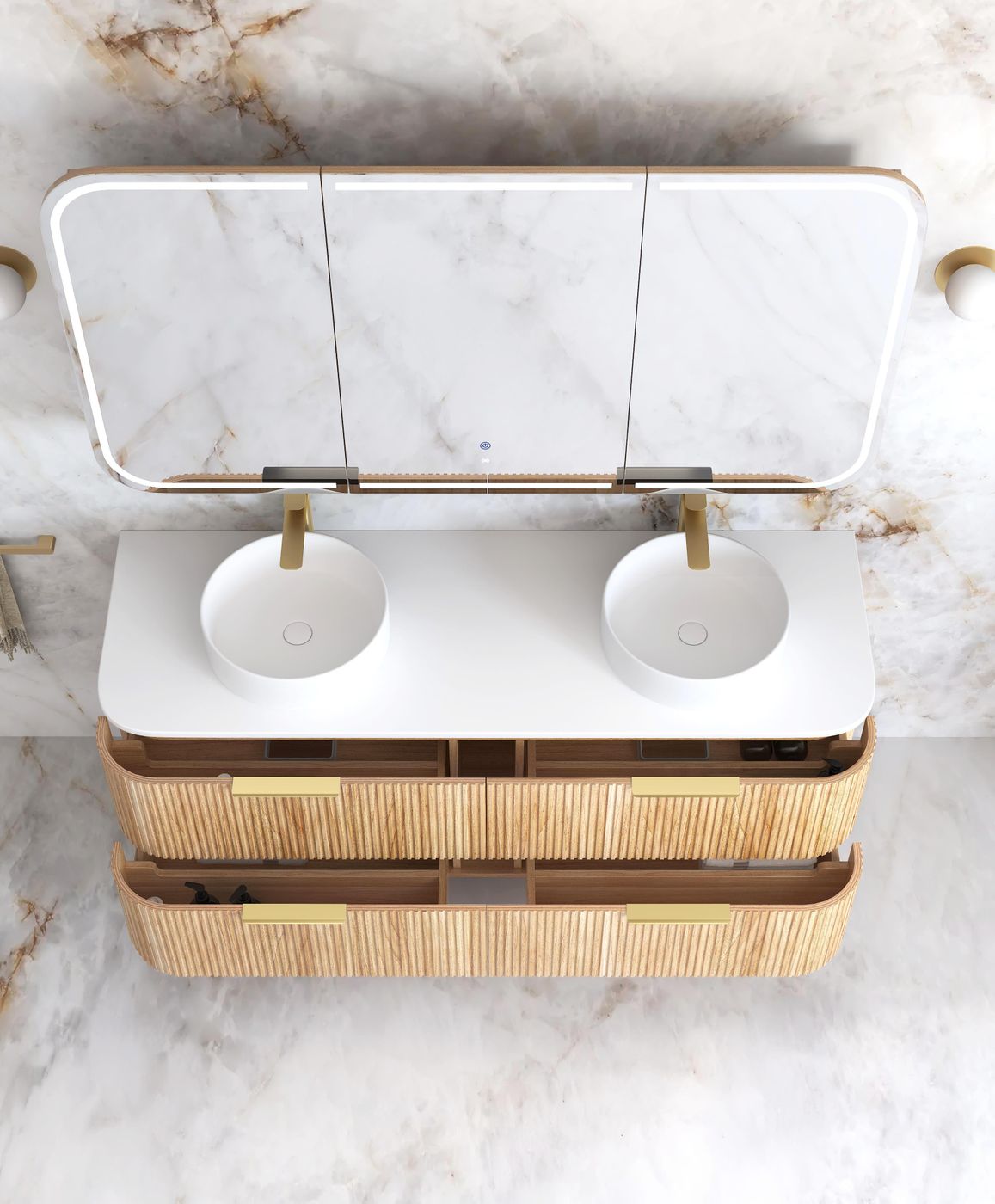 Otti Havana Fluted Wall Hung Curve Vanity | Woodland Oak