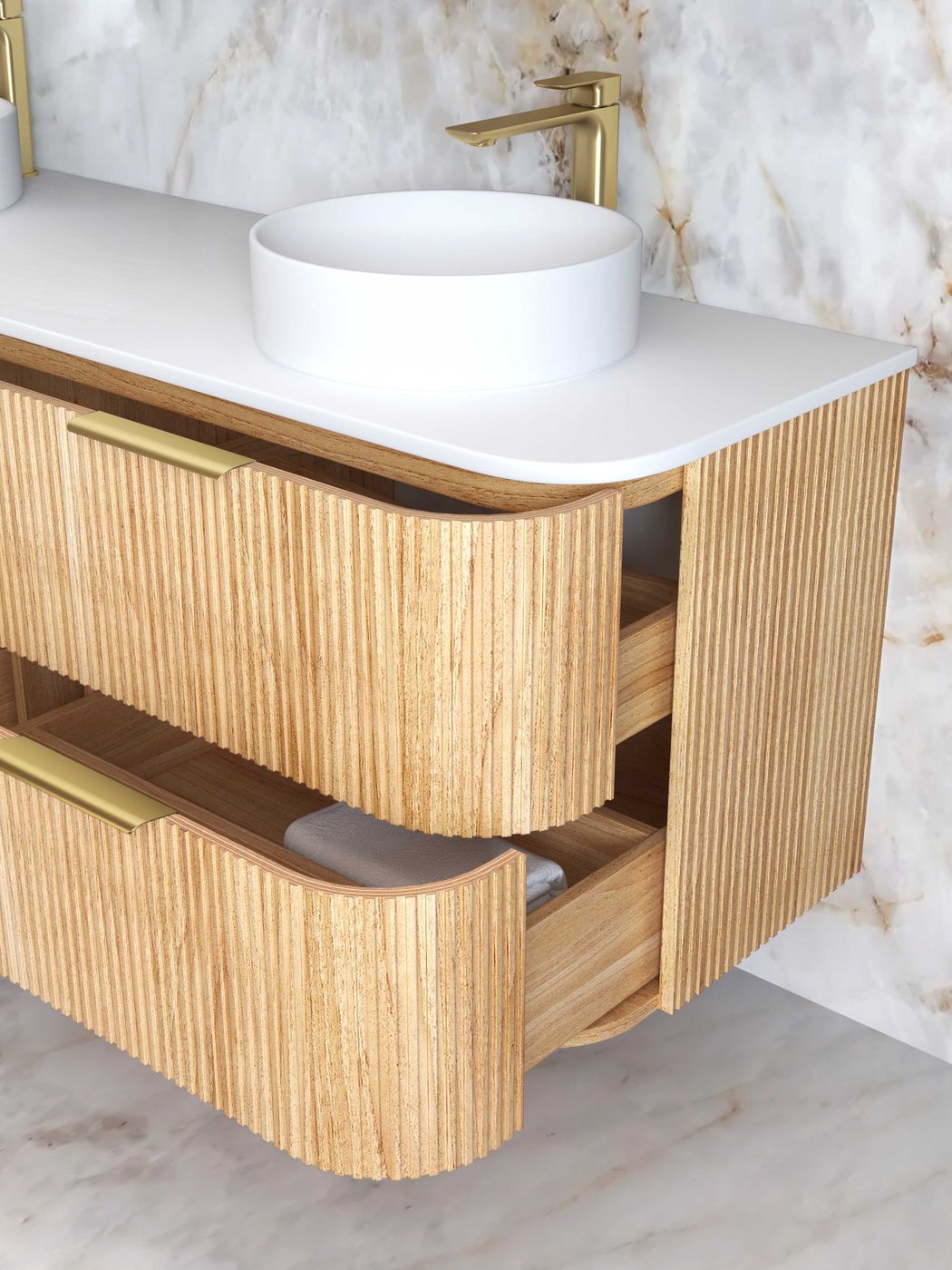 Otti Havana Fluted Wall Hung Curve Vanity | Woodland Oak