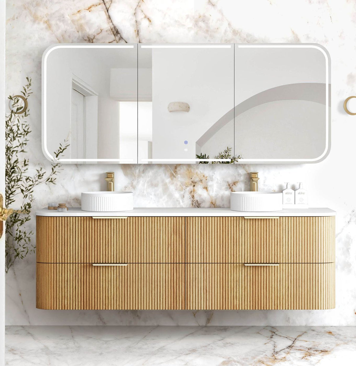 Otti Havana Fluted Wall Hung Curve Vanity | Woodland Oak