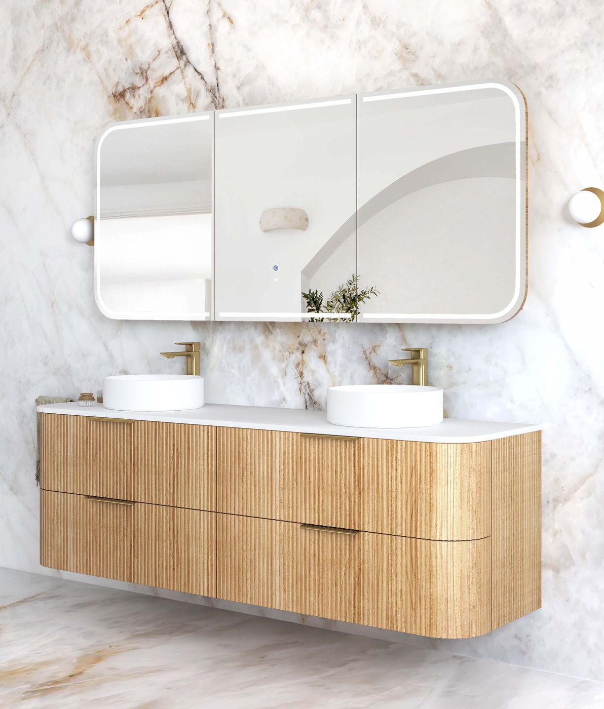 Otti Havana Fluted Wall Hung Curve Vanity | Woodland Oak