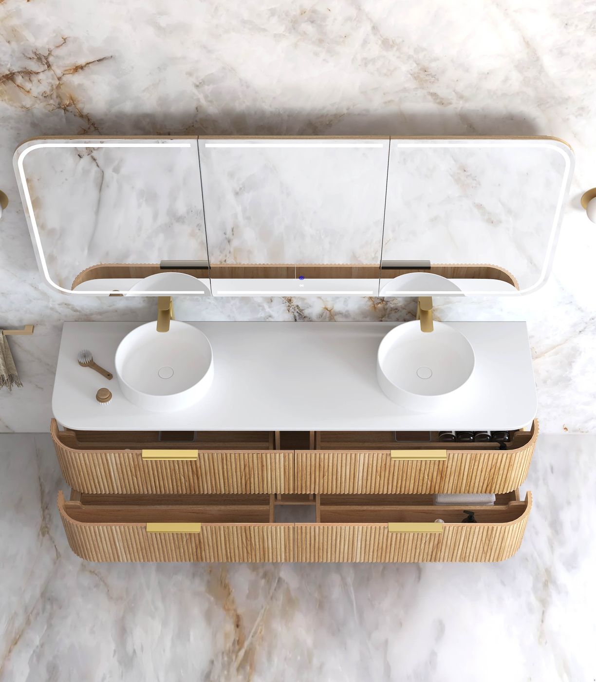 Otti Havana Fluted Wall Hung Curve Vanity | Woodland Oak