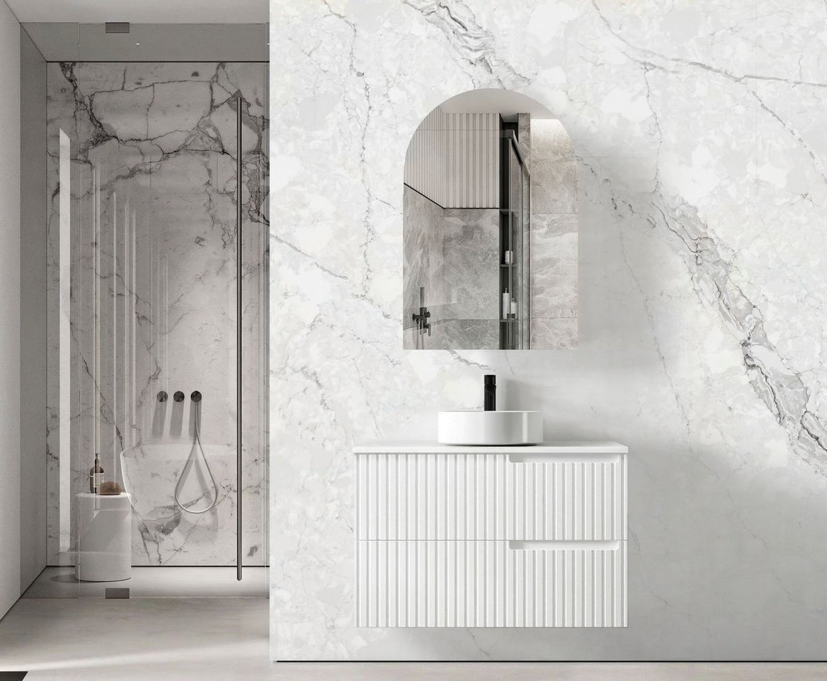 Otti Noosa Fluted Satin White Wall Hung Vanity