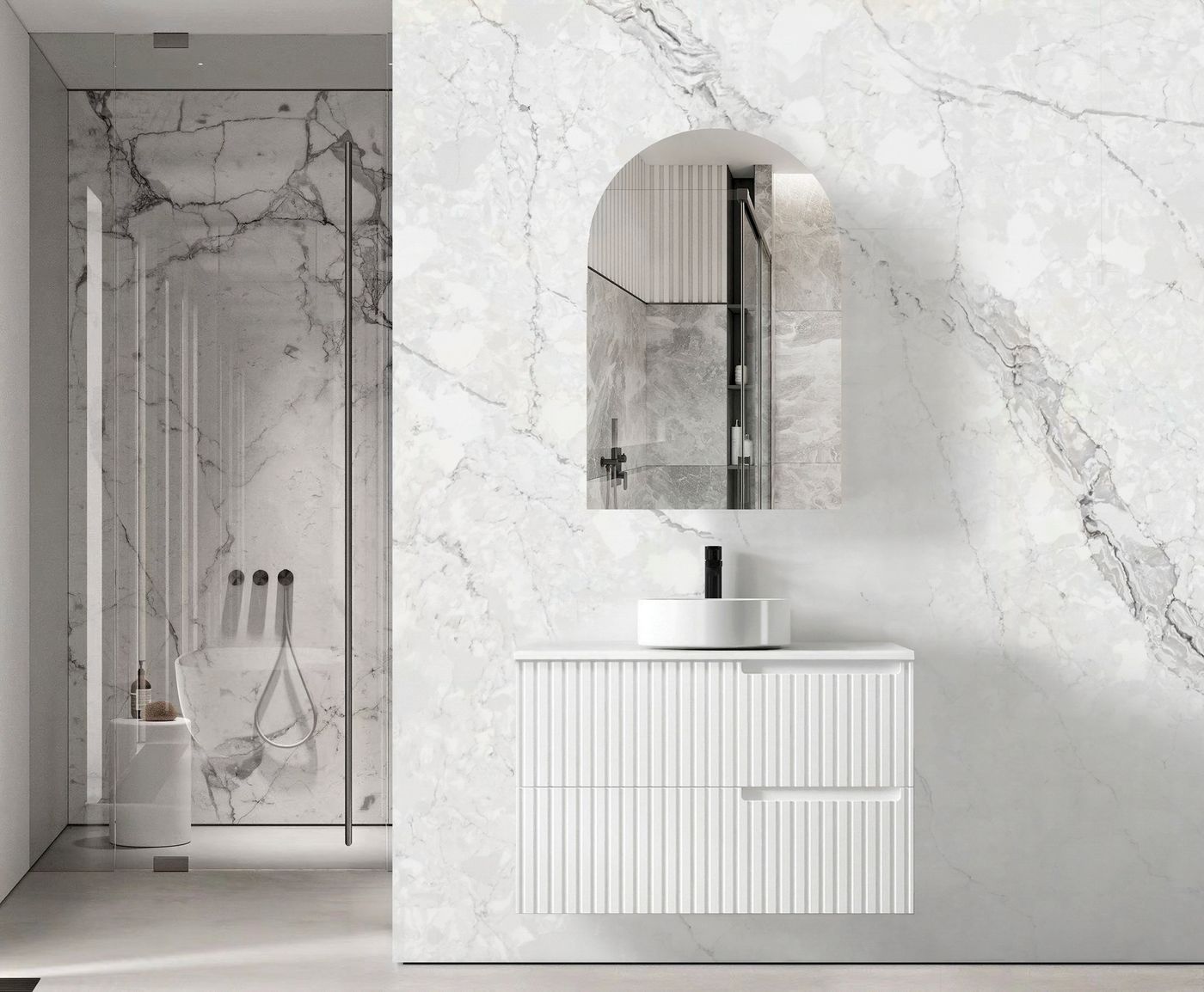 Otti Noosa Fluted Satin White Wall Hung Vanity