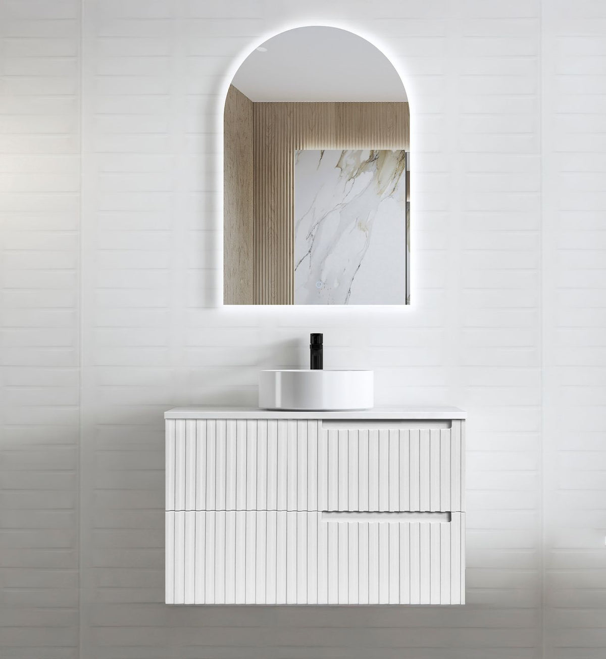 Otti Noosa Fluted Satin White Wall Hung Vanity