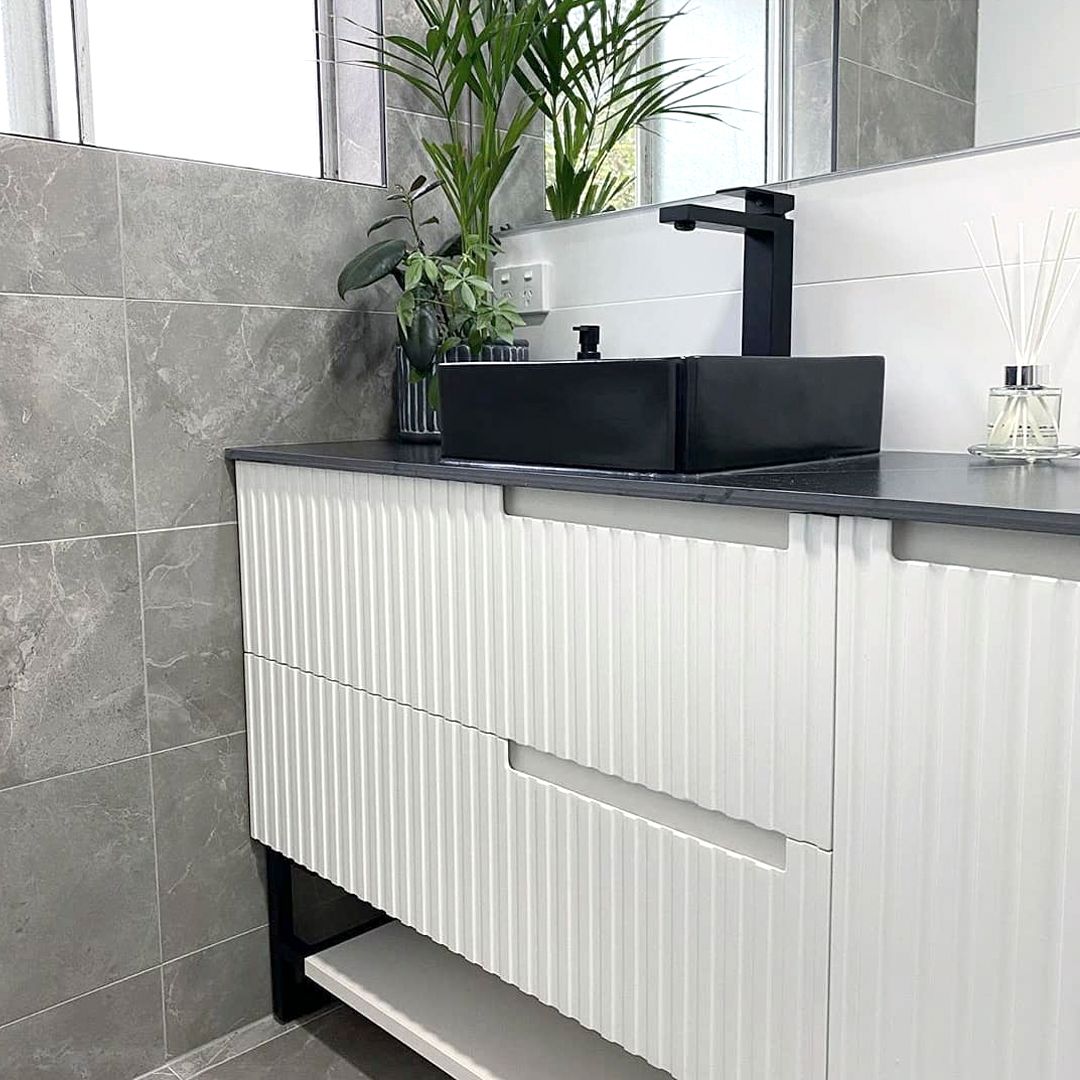Otti Noosa Fluted Satin White Wall Hung Vanity