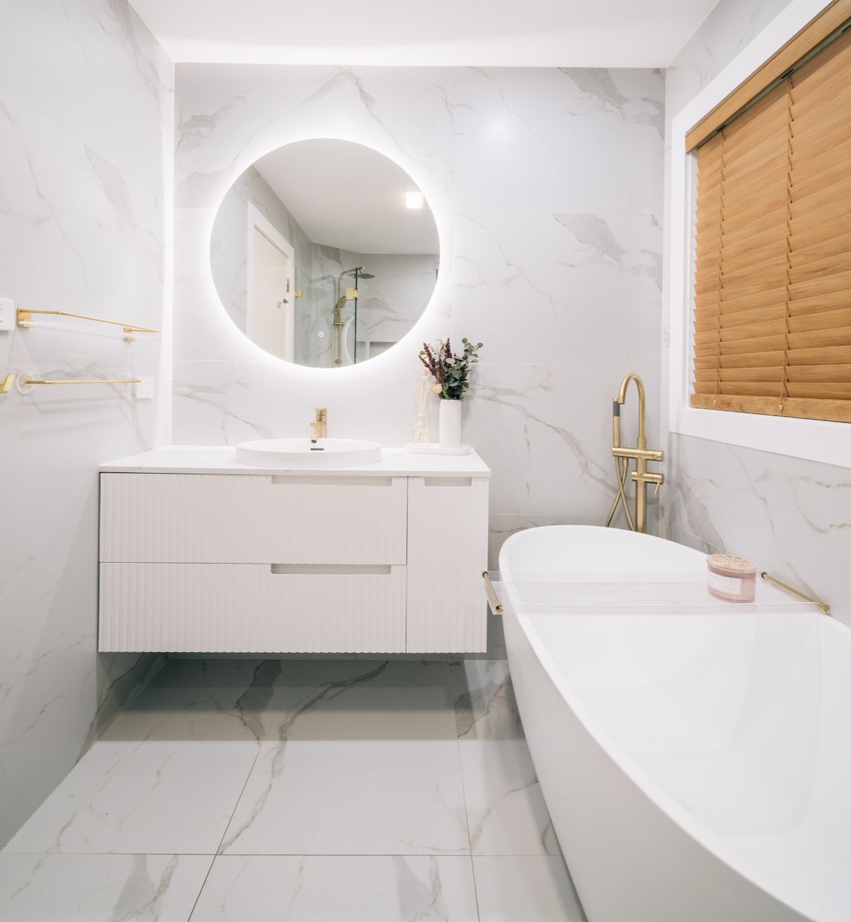 Otti Noosa Fluted Satin White Wall Hung Vanity