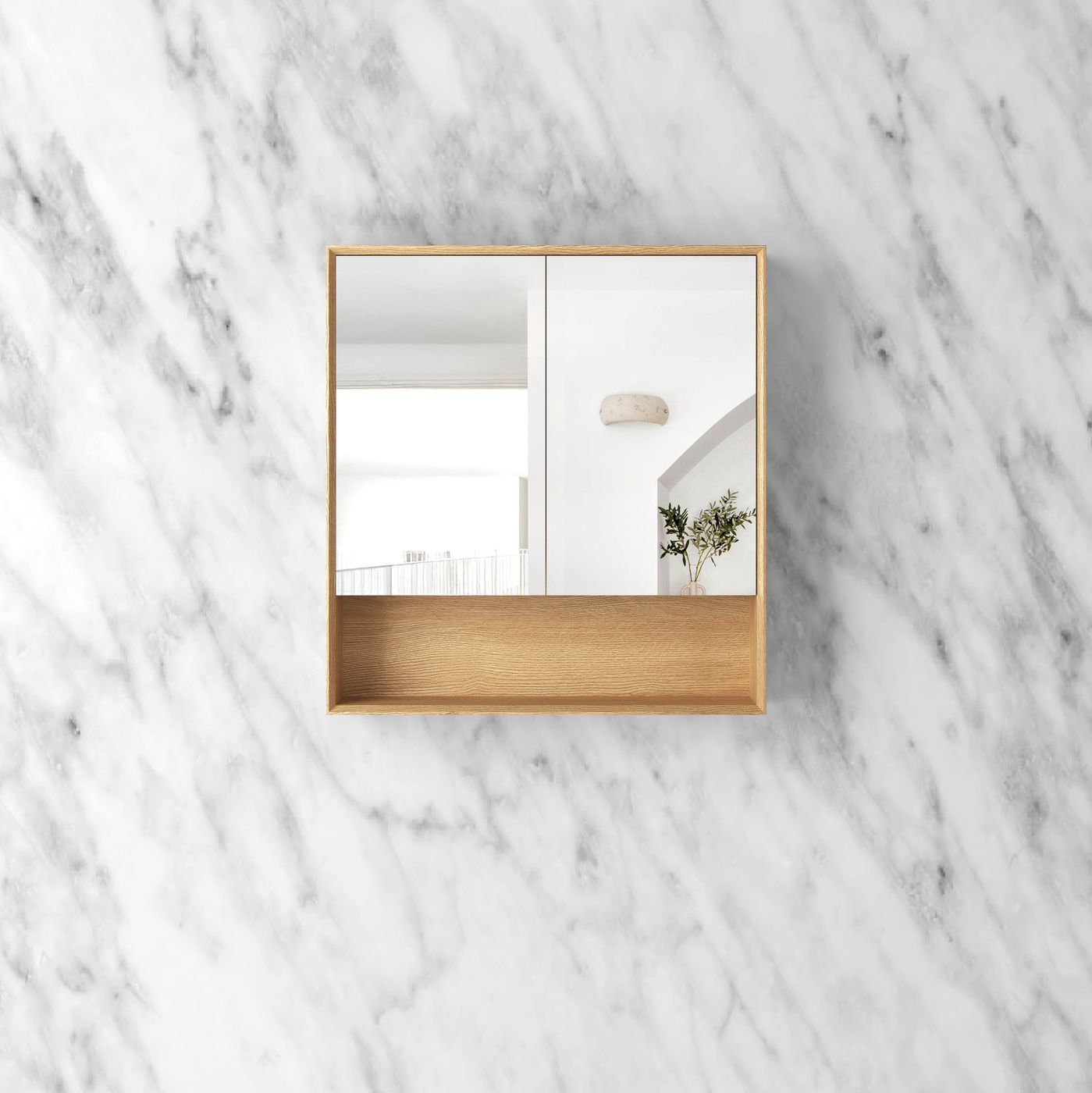 Otti Byron Shaving Cabinet With Shelf | Natural Oak & Woodland Oak