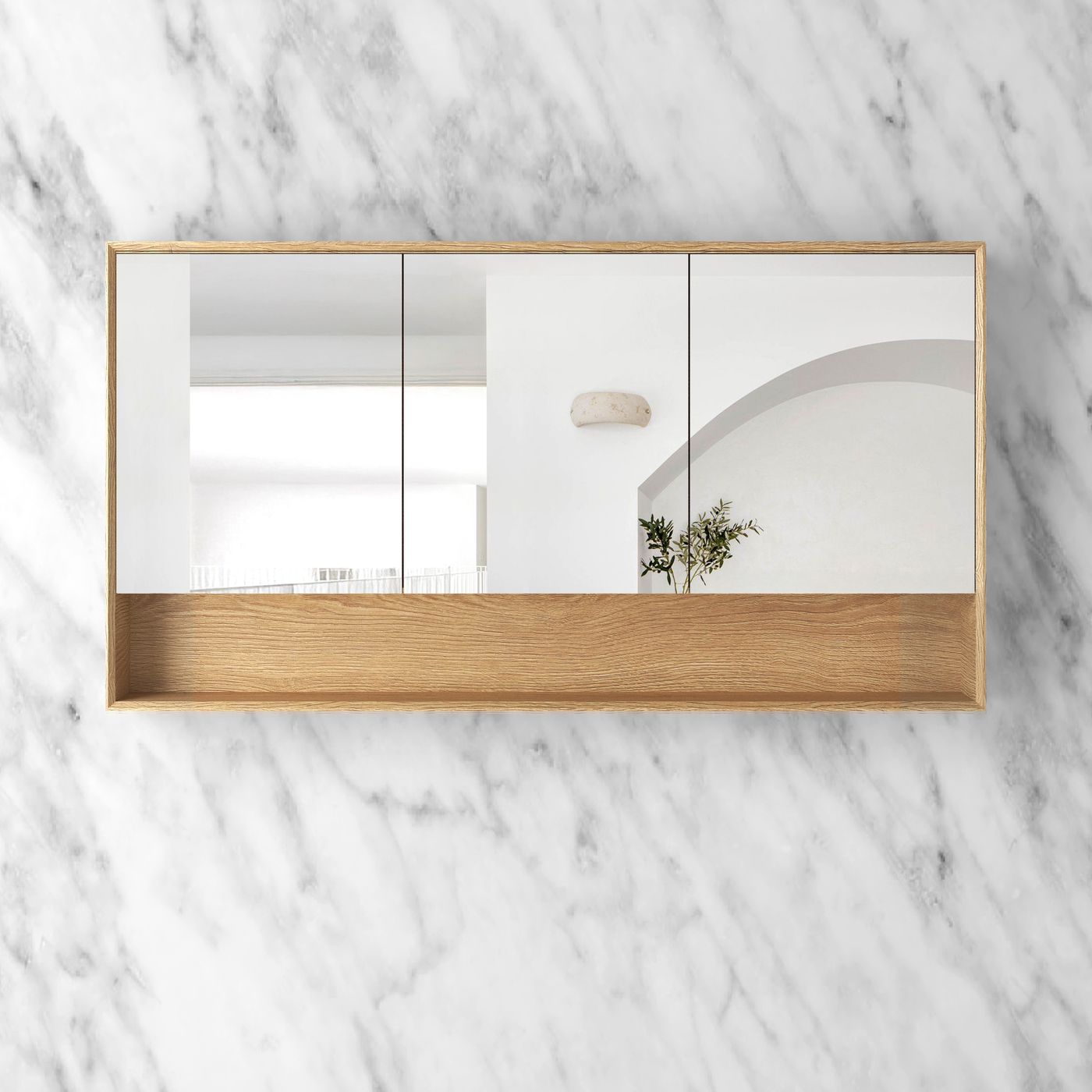 Otti Byron Shaving Cabinet With Shelf | Natural Oak & Woodland Oak