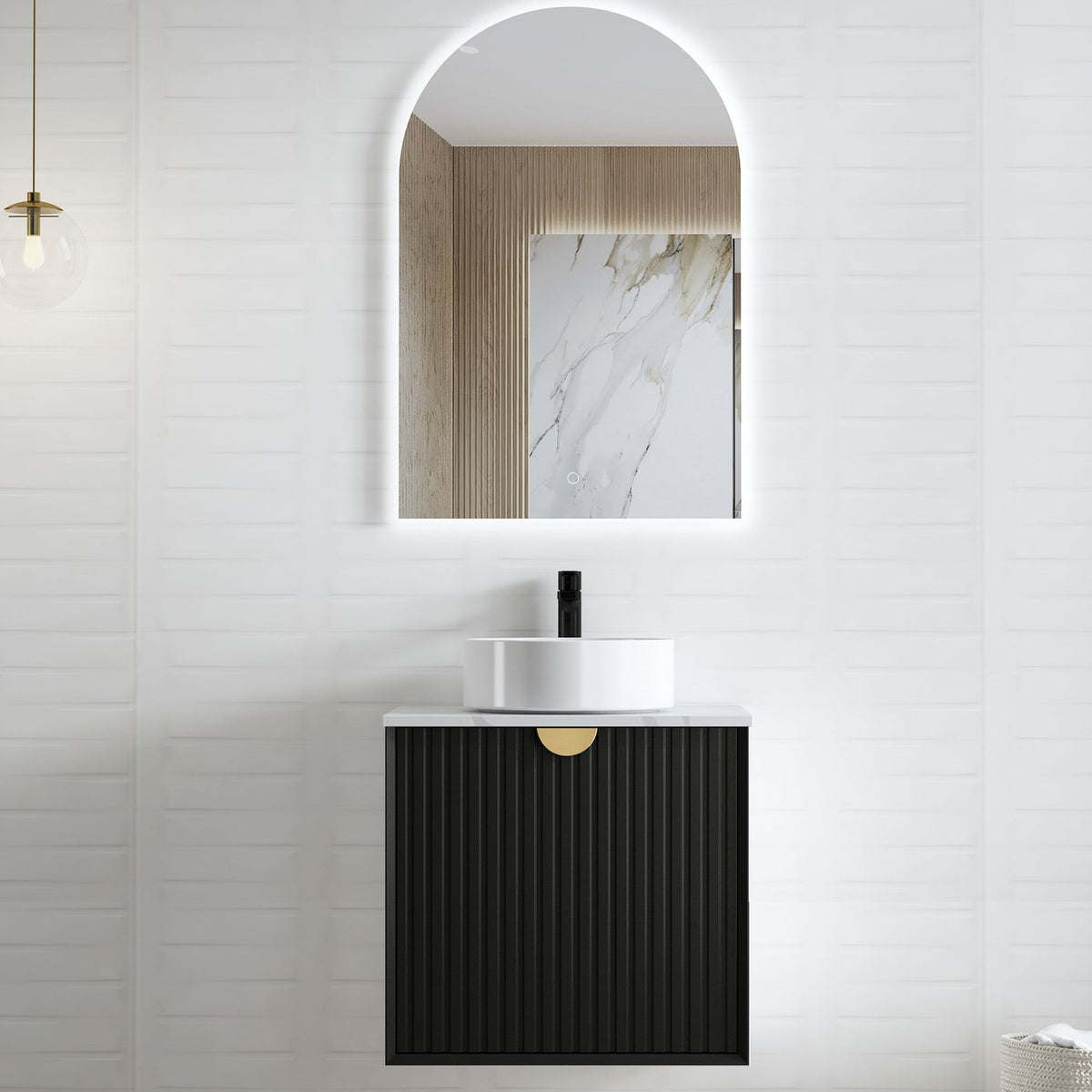 Otti Marlo Fluted Wall Hung Vanity | Matte Black