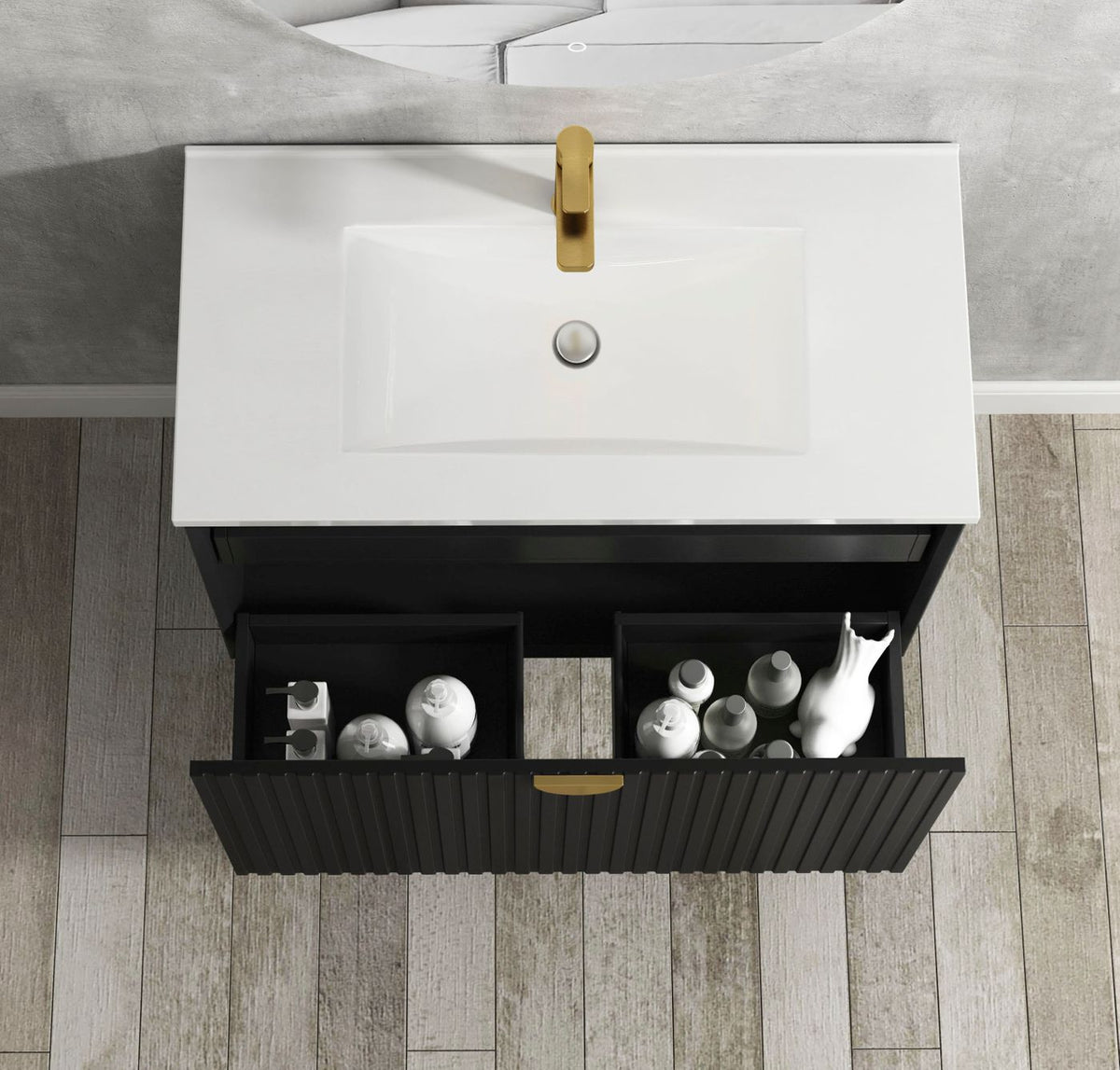Otti Marlo Fluted Wall Hung Vanity | Matte Black