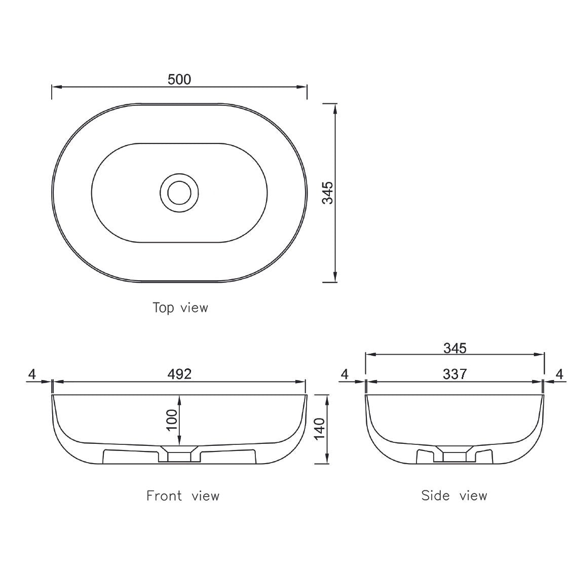 Otti Portofino Solid Surface Above Counter Basin | 500mm