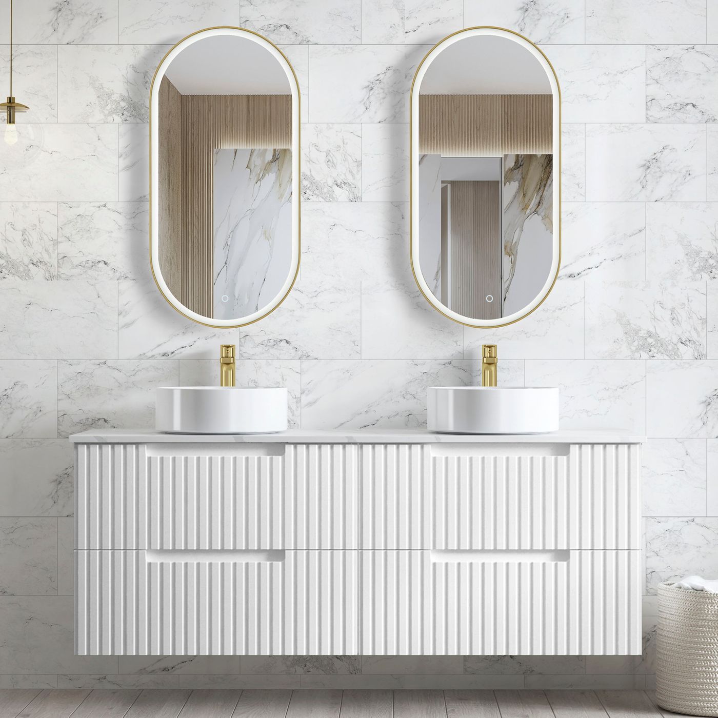 Otti Noosa Fluted Satin White Wall Hung Vanity