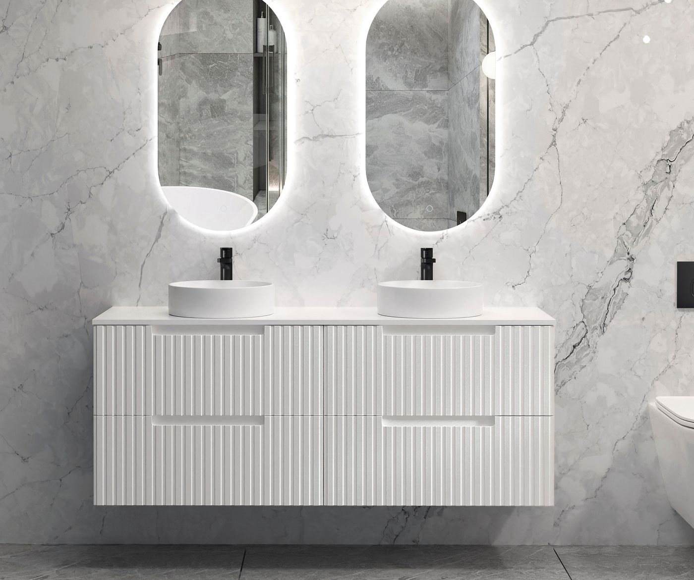 Otti Noosa Fluted Satin White Wall Hung Vanity