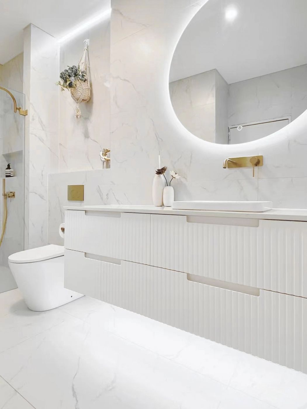 Otti Noosa Fluted Satin White Wall Hung Vanity