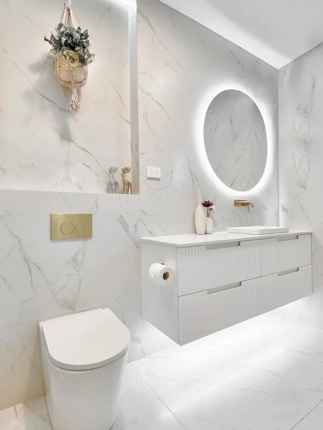 Otti Noosa Fluted Satin White Wall Hung Vanity