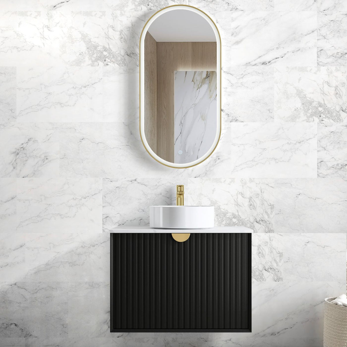 Otti Marlo Fluted Wall Hung Vanity | Matte Black