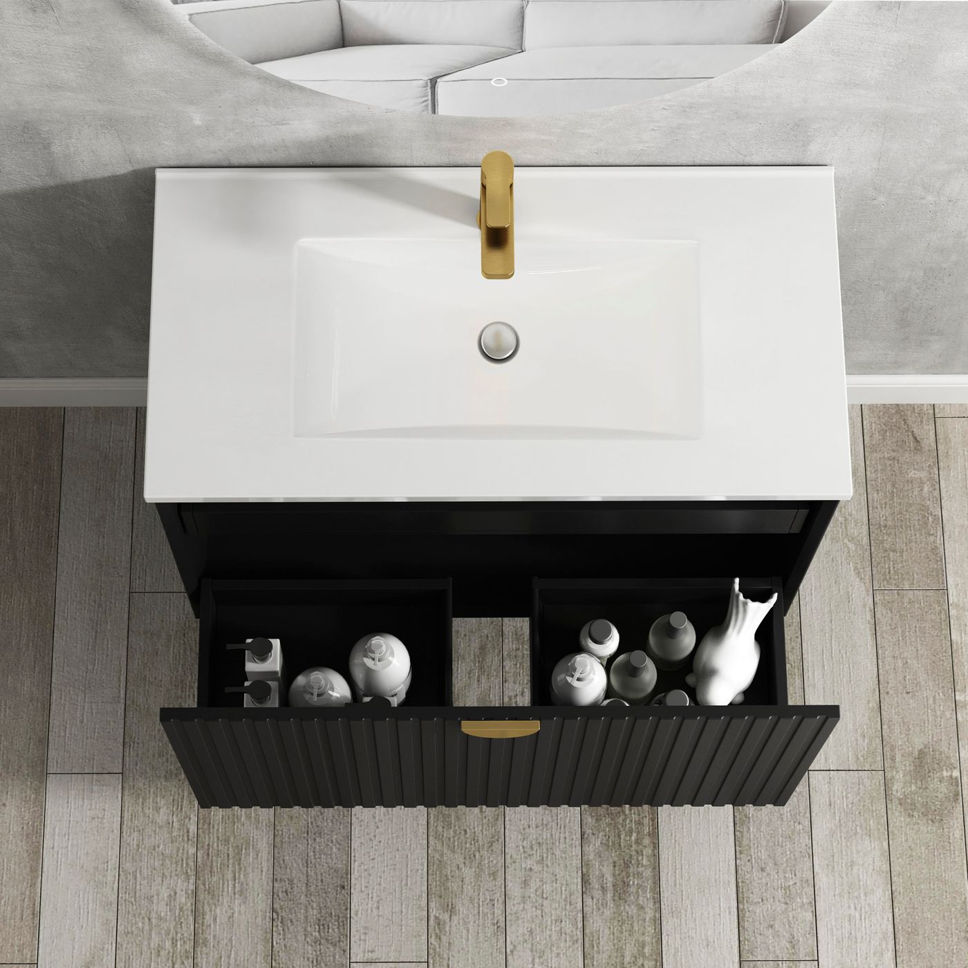 Otti Marlo Fluted Wall Hung Vanity | Matte Black