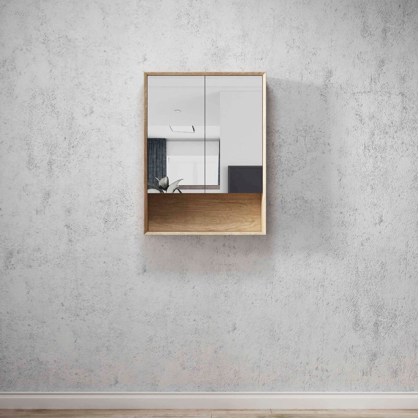 Otti Byron Shaving Cabinet With Shelf | Natural Oak & Woodland Oak