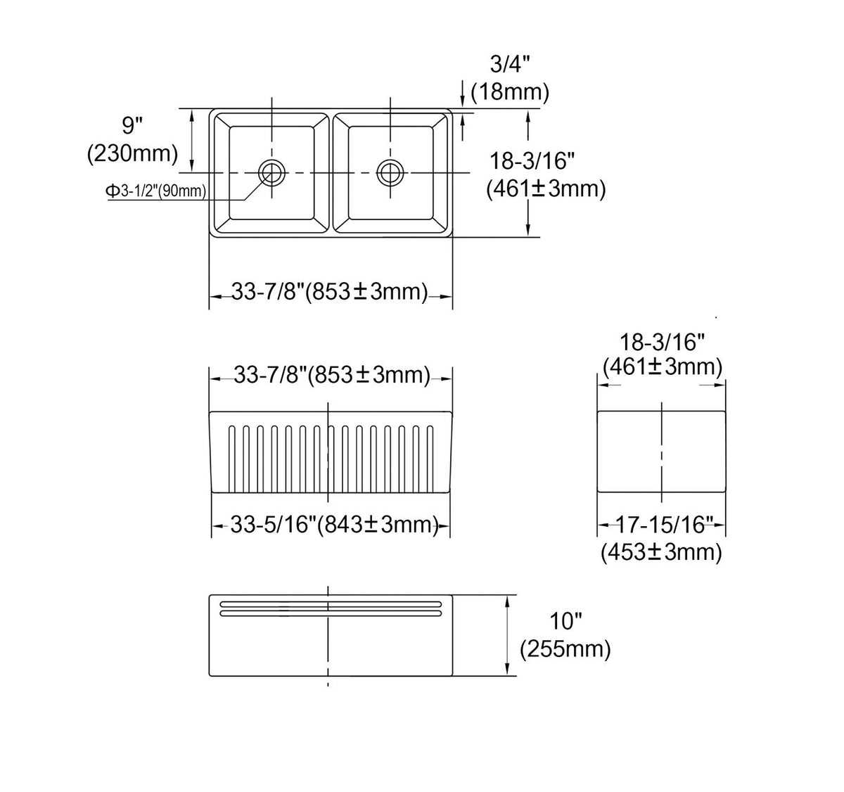 Otti Boston Butler Sink 853x461x255 Double Bowl