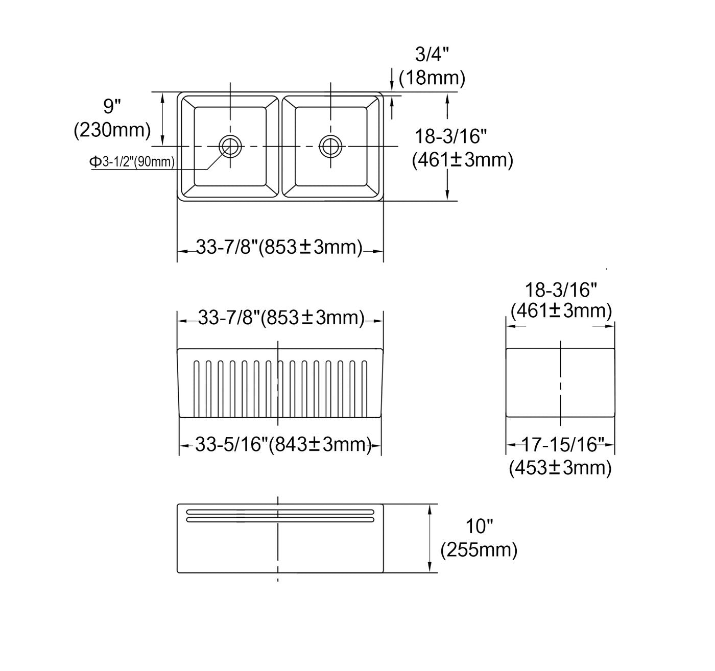 Otti Boston Butler Sink 853x461x255 Double Bowl
