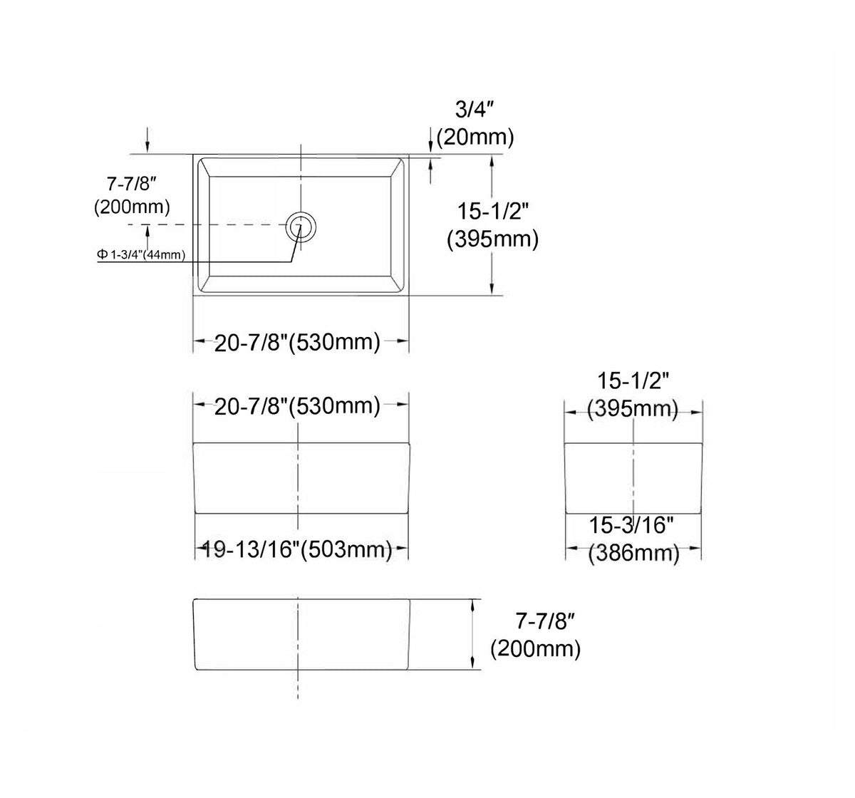 Otti Essentials Butler Sink 530x395x200
