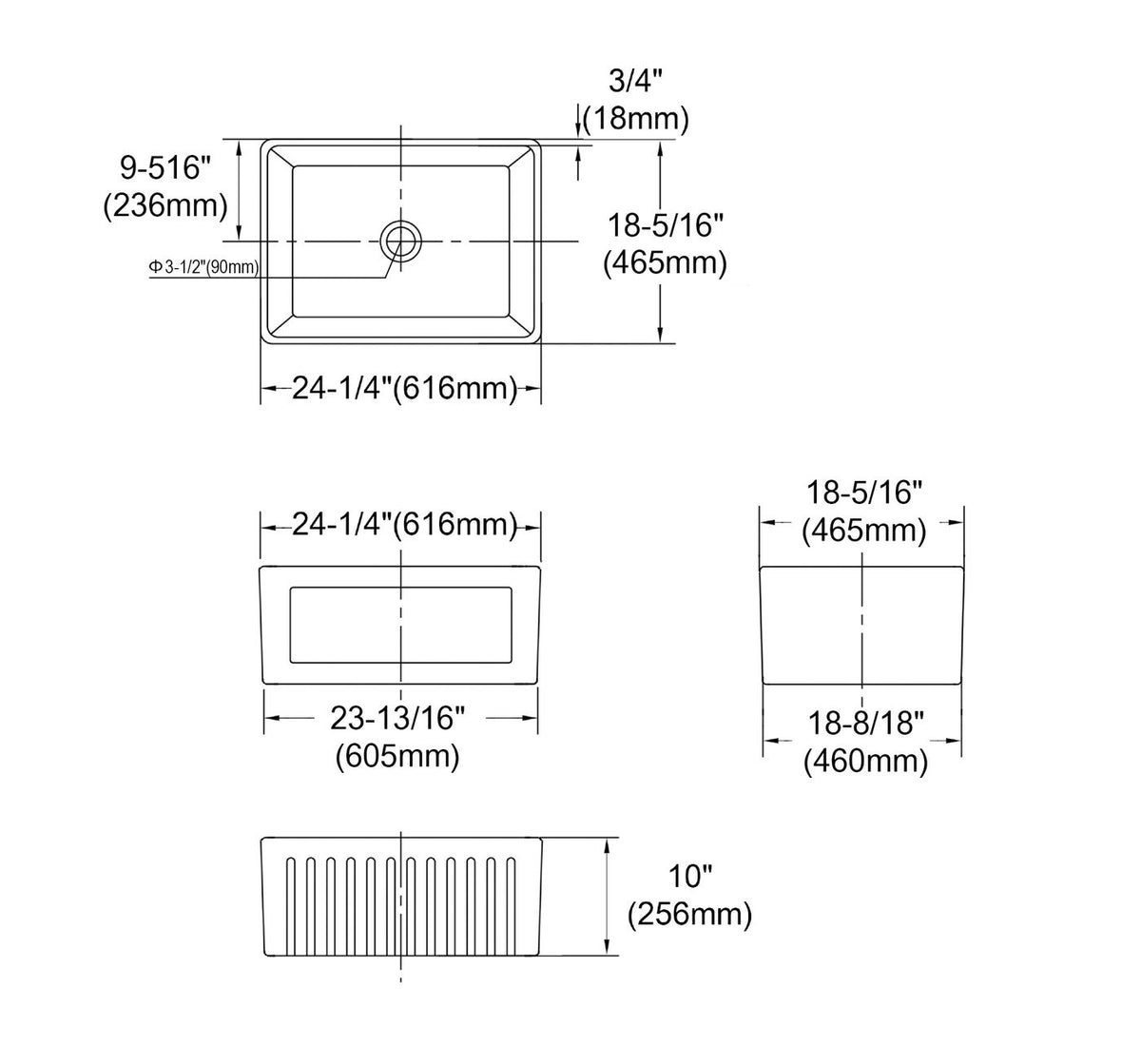 Otti Hampshire Butler Sink 616x465x256