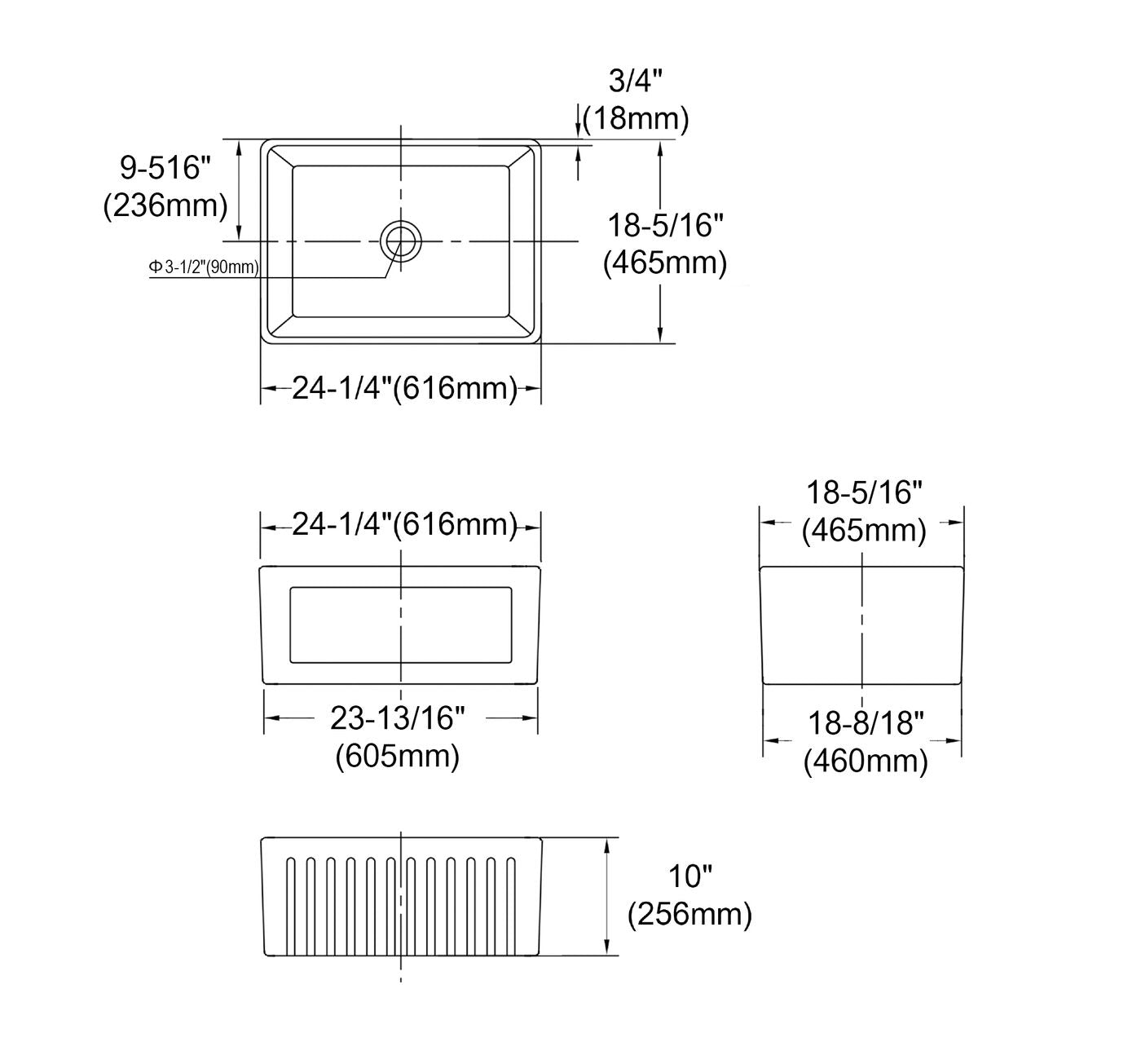 Otti Hampshire Butler Sink 616x465x256