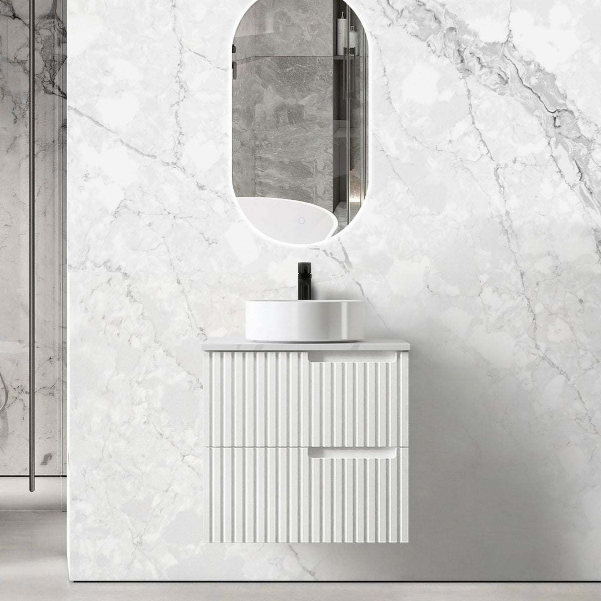 Otti Noosa Fluted Satin White Wall Hung Vanity