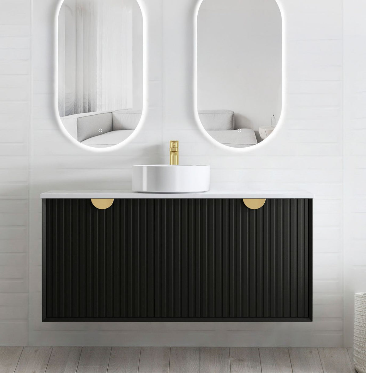 Otti Marlo Fluted Wall Hung Vanity | Matte Black